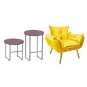 Ver imagem 2 de Kit Poltrona Opala com 2 Mesas Will Ferro Cinza Tampo Redondo Rose Sintético Amarelo - Ahazzo Móveis