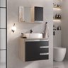 Conjunto Gabinete Banheiro Completo Prisma 60cm - Madeirado / Preto com Tampo Vidro - 1