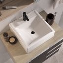 Ver imagem 2 de Conjunto Gabinete Banheiro Completo Prisma 60cm - Madeirado / Preto com Tampo Vidro