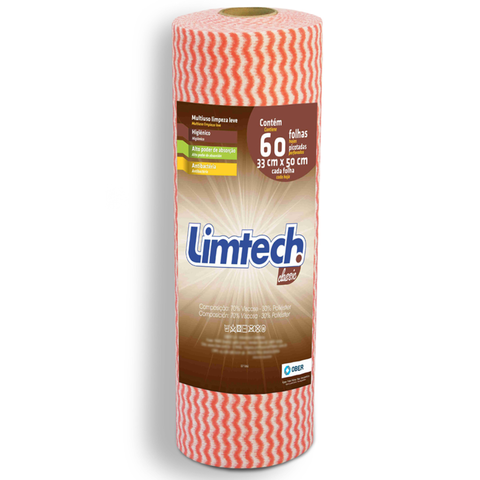 Pano Multiuso Limtech - 33cm X 30m - 60 Folhas - 45g/m² - Laranja