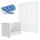 Ver imagem 1 de Berço Tutto New e Guarda Roupa Infantil Mississipi 4 Portas Branco Fosco com Colchão Ortobom - Matic