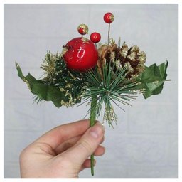 Kit 10 Ramos Maçã Decoração de Natal Artificial com Brilho 16cm - 2