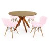 Conjunto Mesa de Jantar Redonda Marci 120cm Natural com 4 Cadeiras Slim - Rosa Claro - 1