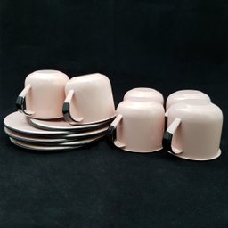 Jogo De Xícaras Com Pires 6 Canecas Esmaltada 180ml Chá Café Rosa - 2