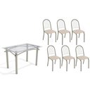 Ver imagem 1 de Conjunto: Mesa de Cozinha Elba C/ Tampo de Vidro 120cm e 6 Cadeiras Noruega Niquel - Courano Bege -