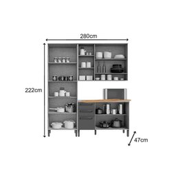 Kit Cozinha Modulada 3 Peças Nápoli Prime 1 Aéreo + Balcão + 1 Paneleiro C3p02 Amendoa Grafite - 3