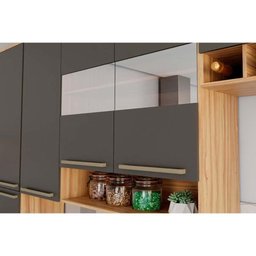 Kit Cozinha Modulada 3 Peças Nápoli Prime 1 Aéreo + Balcão + 1 Paneleiro C3p02 Amendoa Grafite - 6