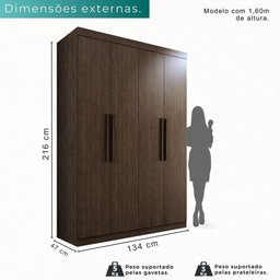 Guarda-roupa Solteiro 4 Portas 3 Gavetas Espanha - Mais Móveis Cor New Canion - 7