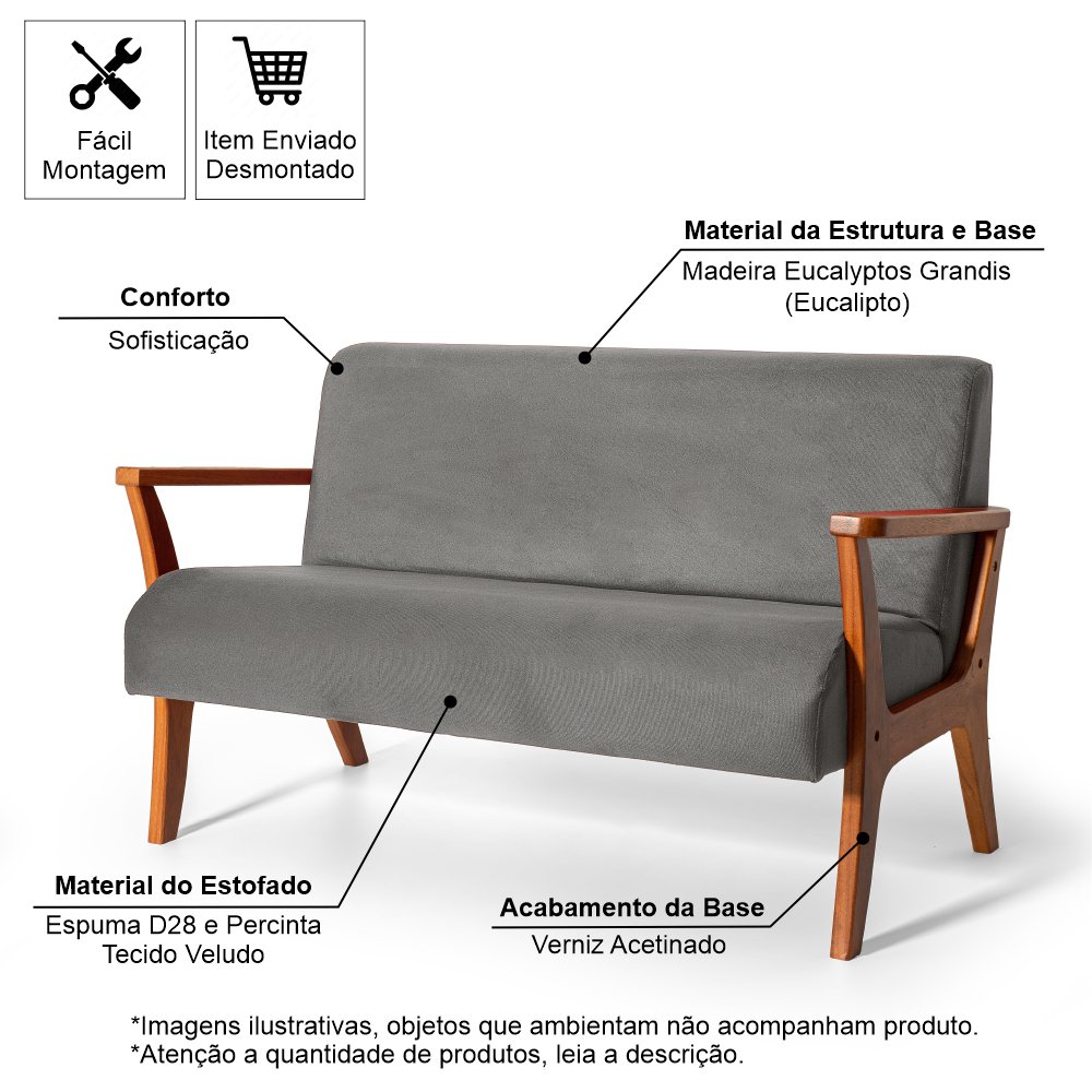 Conjunto de Poltronas Estofadas em Madeira Maciça Cléo Cinza – Straub Web - 6