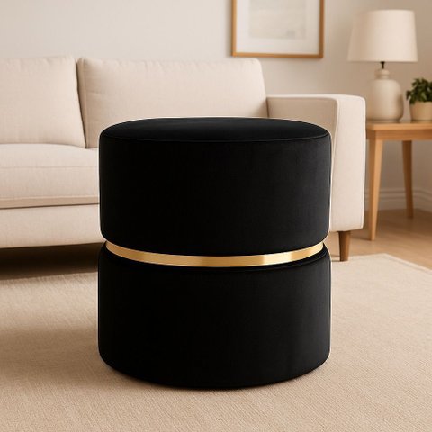 Puff Cinta no Meio Decorativa Preto Veludo