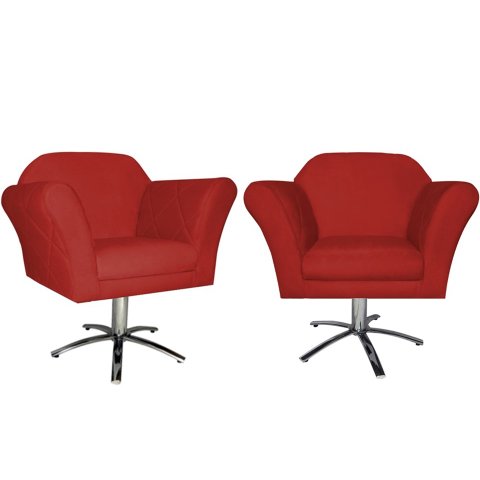 Kit 2 Poltronas Decorativa Marcela Base Giratória Metal Suede Vermelho Ms Decor