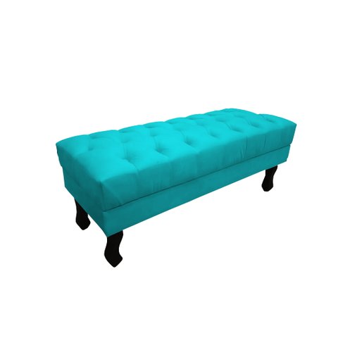 Recamier Baú Luis Xv Capitonê Retrô 120 cm Suede Azul Tifany Mz Decor