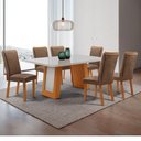 Ver imagem 1 de Mesa de Jantar Carolina 180cm Tampo MDF Vidro Canto Copo com 6 Cadeiras Lisa