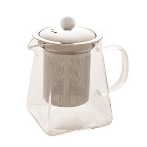 Chaleira de Vidro C/Infusor P/Ervas e Tampa Aço Inox Square 550ml Lyor