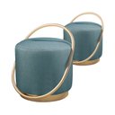 Ver imagem 1 de Kit 2 Puffs Redondo Lunar em Linho e Base Metal Dourado Agarb Decor Cor:linho Azul