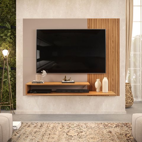Painel para TV até 50 Polegadas 2 Prateleiras Nando DJ Móveis  Carvalho Nobre/Griz