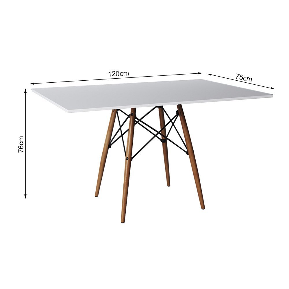 Conjunto De Mesa Eames Eiffel Retangular 120x75 Tampo De Madeira Branco Com 4 Cadeiras Brancas - 3