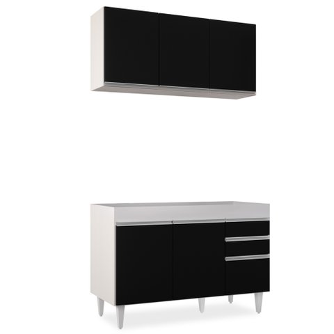 Armário Aéreo Virgínia e Balcão Para Pia 120cm Michigan Branco/Preto - Lumil Lumil Móveis