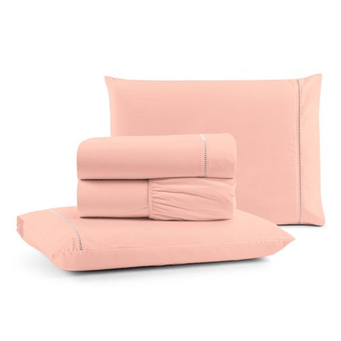 Jogo de Lençol Queen Mirante 100% Algodão 4 Peças - Rosa Casa Show Enxovais