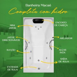 Banheira Retangular Macaé Completa com Hidro em Acrílico - 1.50x0.70x0.40 - 220v - 7
