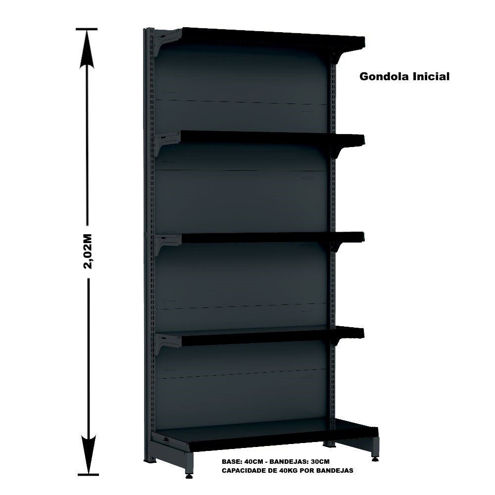 Gondola Parede 202 Fit Ate 3 Metros Preto 15 Bandeja Pe Preto - 2
