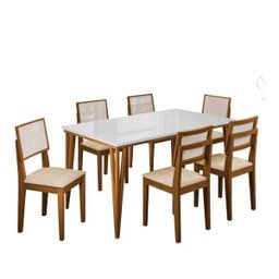 Mesa Jantar ( Madeira Maciça ) Dobue Safira com 6 Cadeiras 1,60x90cm - Imbuia/branco/bege - 2