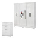 Ver imagem 1 de Cômoda Astral e Guarda Roupa Casal Prático Branco com Espelho - Demóbile