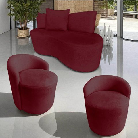 Kit Namoradeira + 2 Poltronas Yara Orgânica Suede Marsala