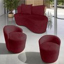Ver imagem 1 de Kit Namoradeira + 2 Poltronas Yara Orgânica Suede Marsala