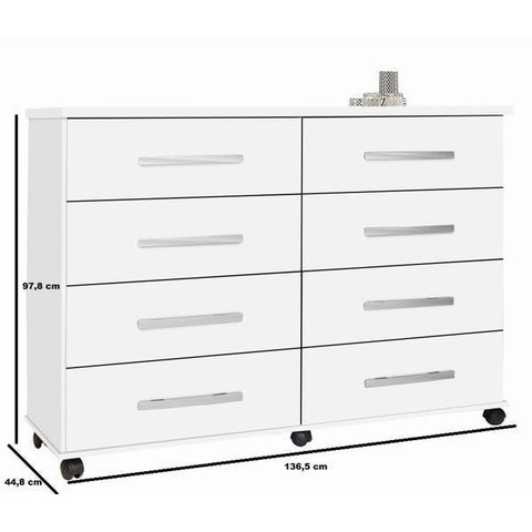 Cômoda com 8 Gavetas e Rodízios Jade Amêndoa