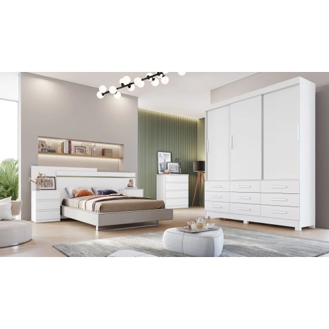 Guarda-Roupa Buriti 3 Portas 9 Gavetas sem Espelho Neve Novo Horizonte