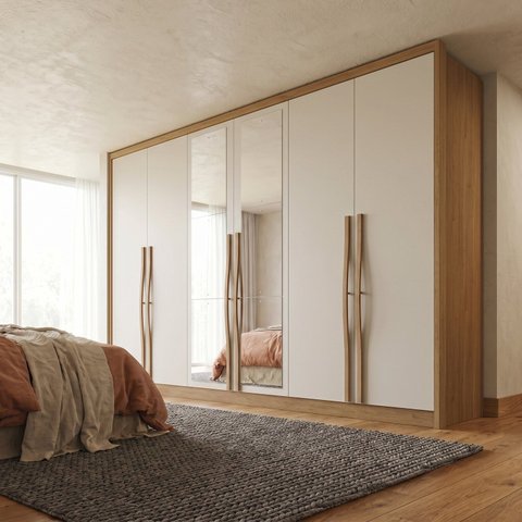 Guarda-Roupa Casal com Espelho 100% MDF 6 Portas 6 Gavetas Cumaru Fendi Reno