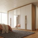 Ver imagem 1 de Guarda-Roupa Casal com Espelho 100% MDF 6 Portas 6 Gavetas Cumaru Fendi Reno