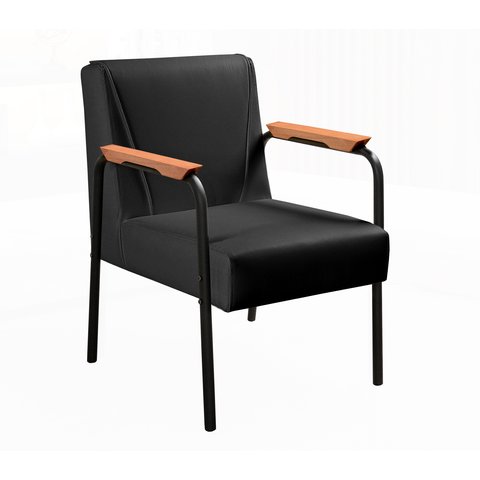 Poltrona Jade Braço Metal Cadeira Decorativa Recepção Sala Escritório - Corino Preto