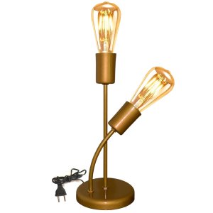 Abajur Luminária de Mesa 2 Hastes Moderno Ideal para Sala, Quarto na Cor Dourada Bivolt 110v/220v