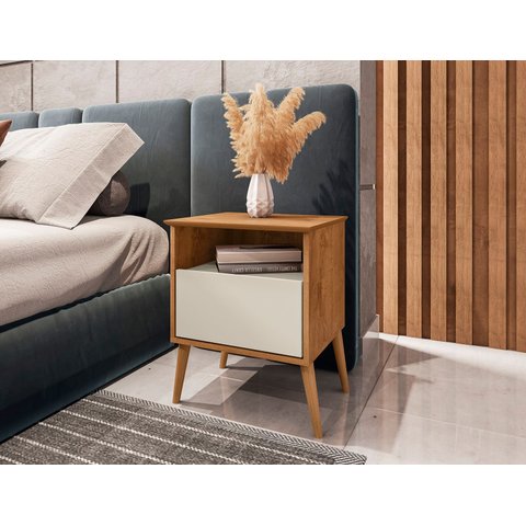 Mesa de Cabeceira Cancun Decorativa Quarto Criado Moderno C/ Gaveta e Prateleira Nicho