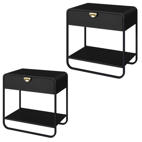 Kit 02 Mesas de Cabeceira 1 Gaveta Organica 60 Cm 28061 Artesano Nero Preto