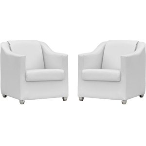 Kit 2 Poltronas Decorativa Para Sala Manicure  Recepção Mila Corino Branco Pés de Plástico Cromado