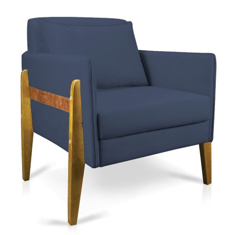 Poltrona Lana Suede Azul Marinho Base de Madeira - D’Rossi