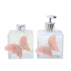 Kit Lavabo Difusor e Saboneteira Borboleta com Cromado Prata Rosa