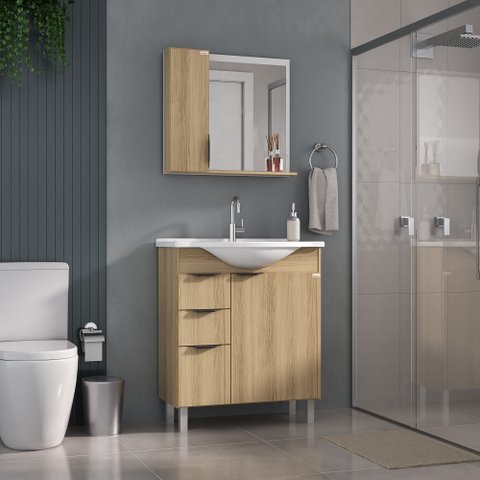 Conjunto para Banheiro Crystal 75 com Pés - Fabribam Gabinetes