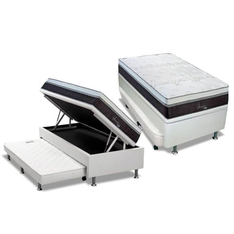 Cama Box Baú C/auxiliar Solteiro: Colchão Molas Polar Masterpocket Polar Serenatta + Base Crc