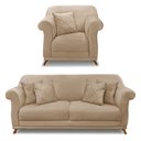 Ver imagem 1 de Kit Poltrona e Sofá Living 2 Lugares 1,80m Vênus Suede Bege Pés Castanho - Pallazio
