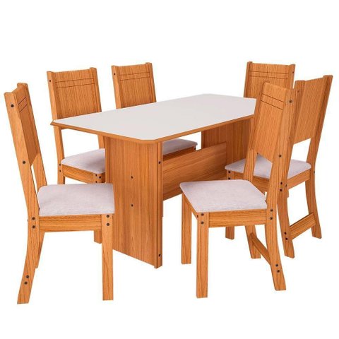 Conjunto Sala de Jantar Evora 6 Lugares Indekes Off White-freijó