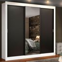 Ver imagem 1 de Guarda-Roupa Casal Madesa Lyon Plus 3 Portas de Correr com Espelho 4 Gavetas Branco/Preto Cor:Branco