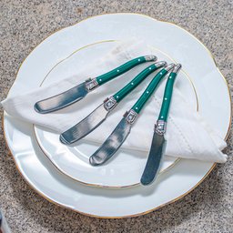 Conjunto de 4 facas para manteiga Laguiole LA TOUR Luxo com bandeja de madeira- verde - 3
