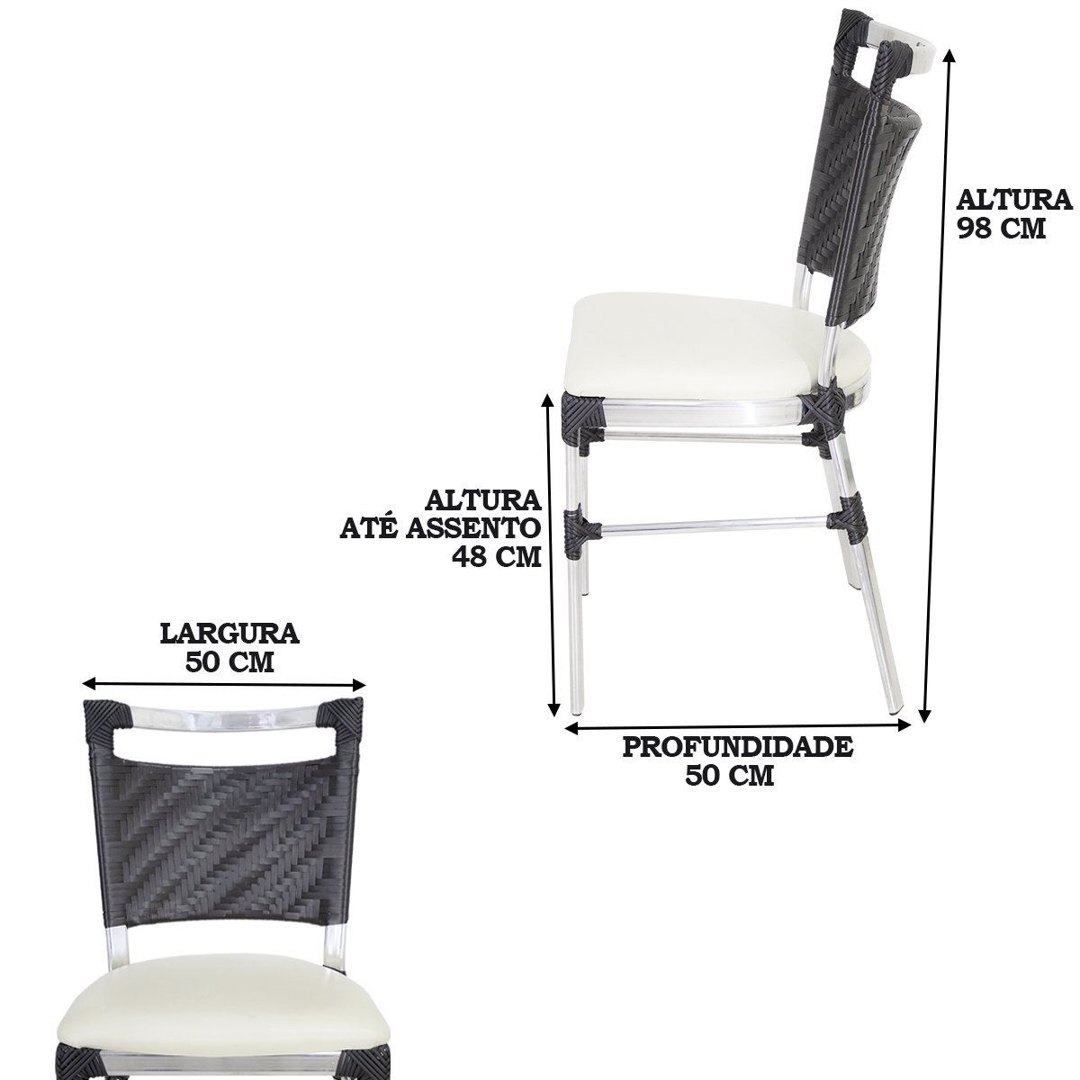 4 Cadeiras Panero Alumínio Fibra Assento Estofado Preto/Branco - 3