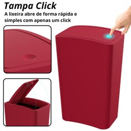 Lixeira 8l com Tampa Click Retangular + Escova Sanitária com Suporte para Banheiro | Astra - 7