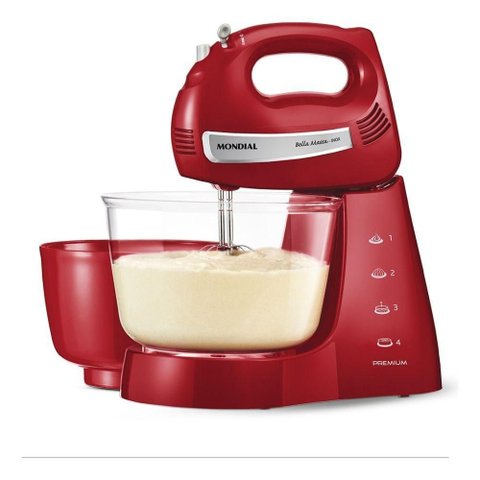 Batedeira Convencional Mondial Bella Massa Inox Premium B-29-Np 4L 500W 4 Velocidades Vermelho 110V