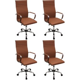 Kit 4 Cadeiras Eames Esteirinha Presidente Escritório Alta Marrom - 1